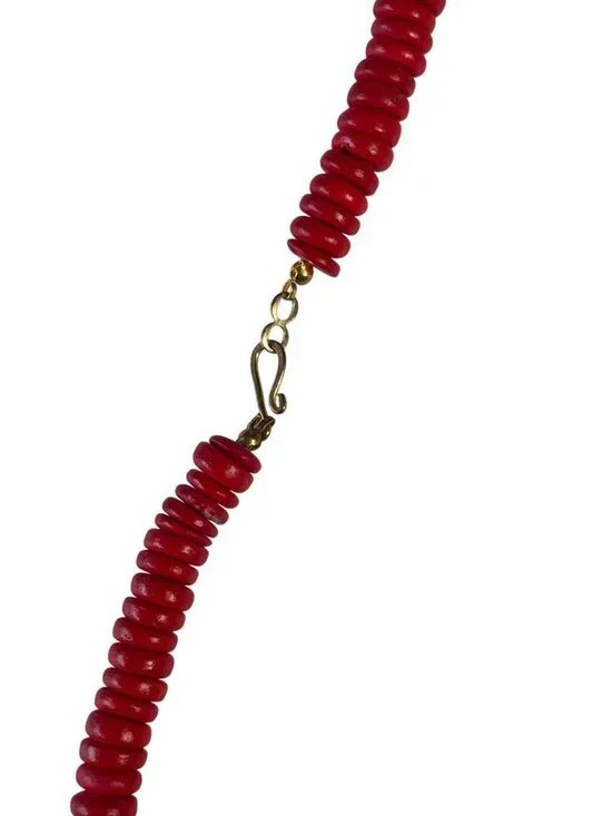 Vintage Wooden Bead Necklace With Red & Green Pepper Charms 22" Long Colorful Re - Picture 7 of 7